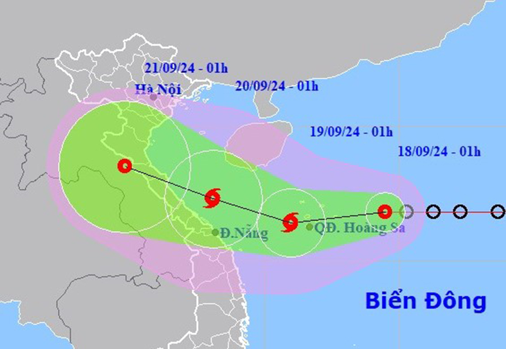 Dự báo vị trí và đường đi của áp thấp nhiệt đới (bão số 4). (Nguồn: chinhphu.vn)