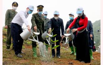 Các đồng chí lãnh đạo tỉnh dự Lễ hưởng ứng “Tết trồng cây đời đời nhớ ơn Bác Hồ” xuân Tân Sửu 2021 tại huyện Yên Bình