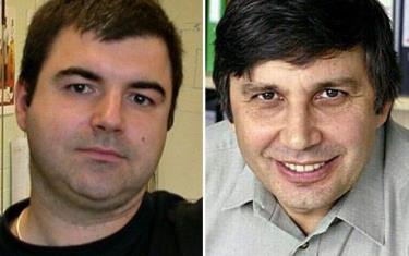 Khoa học gia Konstantin Novoselov (trái) và Andre Geim.