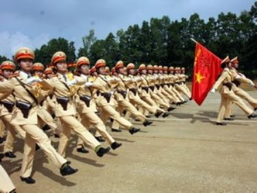 Khối nữ sỹ quan, thuộc lực lượng Cảnh sát giao thông, tham gia buổi tổng duyệt diễu binh mừng Đại lễ.