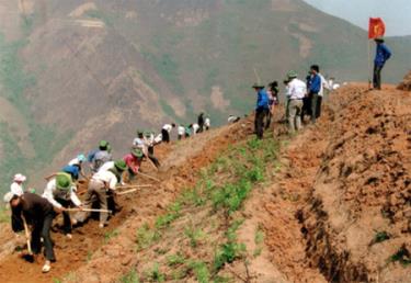 Đoàn Trường THPT Trạm Tấu tham gia khai hoang tại cánh đồng thôn Chống Tầu, xã Làng Nhì.
