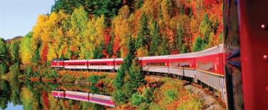 Sắc thu Agawa Canyon nhìn từ toa tàu hỏa.