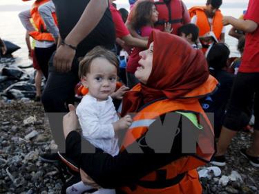 Người di cư tại đảo Lesbos của Hy Lạp sau khi được cứu vớt ngày 19/9.
