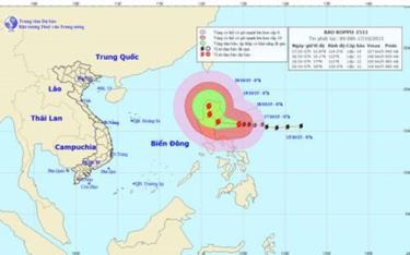 Vị trí và đường đi của bão Koppu.
