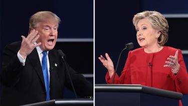 Bà Clinton và ông Trump trong cuộc tranh luận trực tiếp đầu tiên.