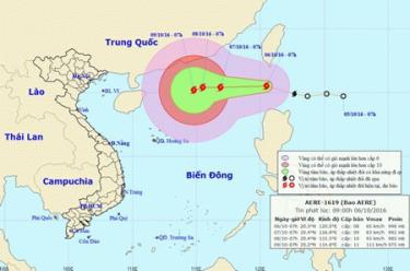 Đường đi và vị trí của bão Aere.