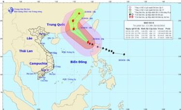 Hướng di chuyển dự kiến của bão số 8.
