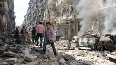 Cảnh đổ nát ở Aleppo.