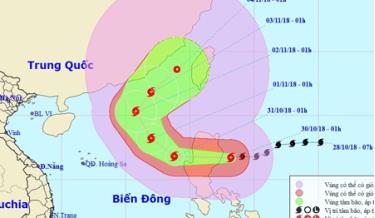 Bão YUTU đi vào Biển Đông với sức gió gật cấp 15.