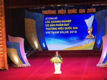 Lễ công bố, vinh danh các doanh nghiệp có sản phẩm đạt Thương hiệu quốc gia năm 2018. Ảnh tư liệu