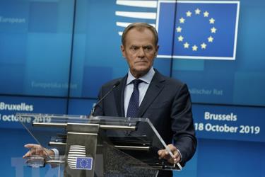 Chủ tịch Hội đồng châu Âu (EC) Donald Tusk tại cuộc họp báo ở Brussels, Bỉ.