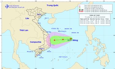 Dự báo vùng áp thấp mạnh lên thành áp thấp nhiệt đới, gây mưa rất lớn cho đất liền các tỉnh miền Trung.