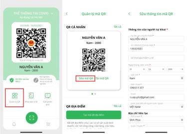 Ba bước để sửa thông tin cá nhân trên ứng dụng PC-Covid.