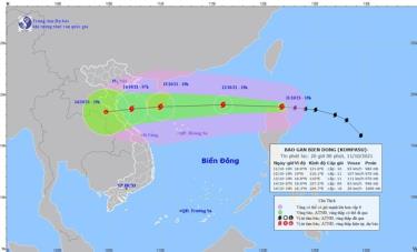 Vị trí và đường đi của cơn bão Kompasu. (Nguồn: nchmf.gov.vn)