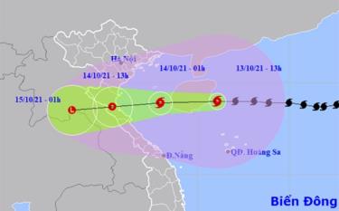 Vị trí và hướng di chuyển của bão số 8.