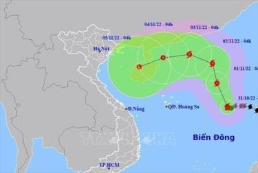 Hướng di chuyển của bão số 7.