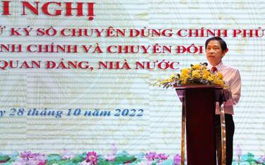 Trưởng ban Ban Cơ yếu Chính phủ Vũ Ngọc Thiềm phát biểu tại Hội nghị ngày 28/10.