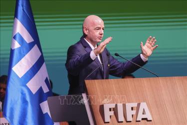 Chủ tịch FIFA Gianni Infantino phát biểu tại Đại hội FIFA ở thủ đô Kigali của Rwanda ngày 16/3/2023. Ảnh tư liệu