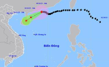 Đường đi của bão số 4 từ sáng 9/10.