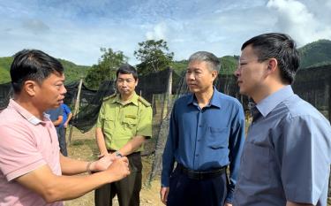 Đồng chí Đinh Đăng Luận - Giám đốc Sở Nông nghiệp và Phát triển nông thôn và lãnh đạo huyện Yên Bình trao đổi với Giám đốc Công ty TNHH xây dựng và thương mại Tân Thành An. 
