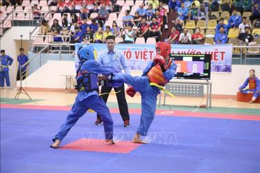 Các vận động viên thi đấu nội dung đối kháng tại Giải Vô địch Vovinam toàn quốc năm 2023.