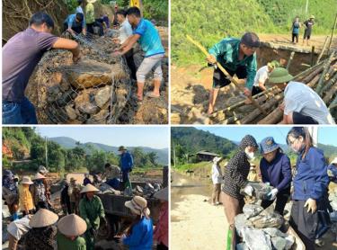 Người dân chung tay sửa đường.