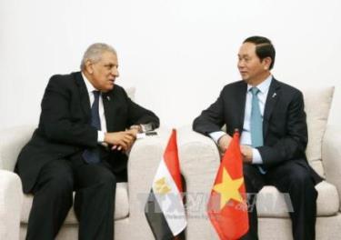 Chủ tịch nước Trần Đại Quang tiếp Trưởng đoàn Ai Cập Ibrahim Mahlab.