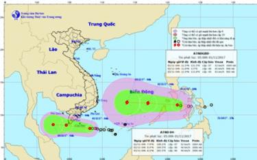 Áp thấp nhiệt đới và bão cùng xuất hiện ở Biển Đông.