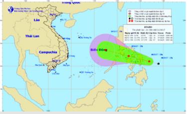 Vị trí và hướng di chuyển của vùng áp thấp nhiệt đới.