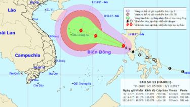 Dự báo đường đi của bão số 13 (Haikui). Ảnh: Trung tâm Dự báo khí tượng thủy văn trung ương.