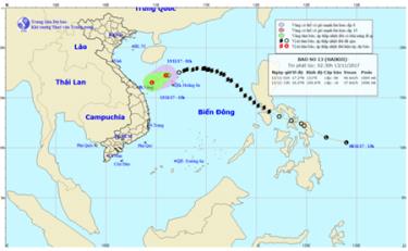 Dự báo hướng đi của bão số 13 sau khi suy yếu thành áp thấp
nhiệt đới.