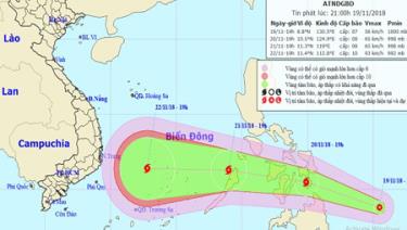 Ví trí và đường đi của áp thấp nhiệt đới.