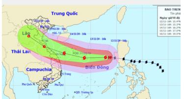 Dự báo đường đi của cơn bão số 13.