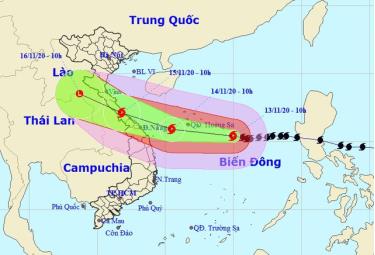 Vị trí và hướng di chuyển của bão số 13.