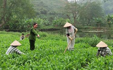 Trung tá Dương Thị Thu Hà trò chuyện với các nữ phạm nhân đang trong quá trình cải tạo.