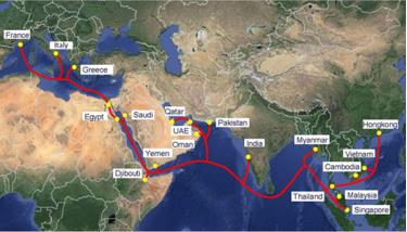 Sơ đồ tuyến cáp quang biển quốc tế AAE-1