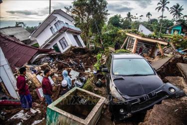 Cảnh đổ nát sau trận động đất tại Cianjur, Indonesia, ngày 22/11/2022.