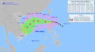 Vị trí đường đi của bão Yinxing