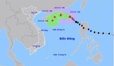 Vị trí và hướng di chuyển của bão số 8.