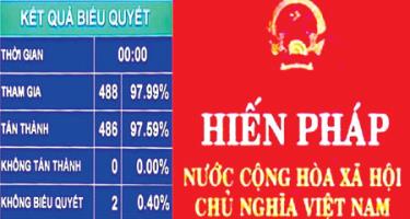 Với trên 97% đại biểu tán thành, Hiến pháp sửa đổi năm 2013 đã  được Quốc hội khóa XIII thông qua tại kỳ họp thứ 6, trở thành sự kiện có tính chất lịch sử, mở ra một thời kỳ mới trong sự phát triển của đất nước.