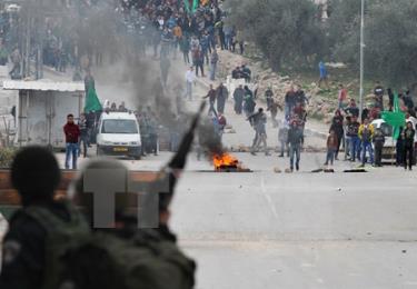 Quang cảnh vụ đụng độ giữa người dân Palestine và cảnh sát Israel tại Hebron thuộc Khu Bờ Tây ngày 12/12.