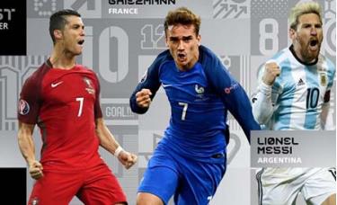 Ronaldo, Griezmann và Messi tranh nhau giải thưởng cầu thủ hay nhất năm của FIFA.