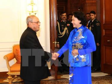 Chủ tịch Quốc hội Nguyễn Thị Kim Ngân hội kiến Tổng thống Ấn Độ Pranab Mukherjee.