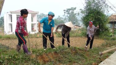 Nông dân xã Trúc Lâu tu sửa, vệ sinh đường làng ngõ xóm.