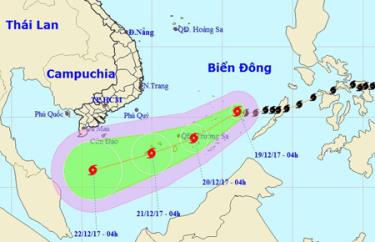 Vị trí và hướng di chuyển của bão số 15.