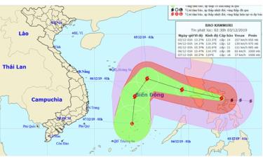 Vị trí và hướng di chuyển của bão Kammuri