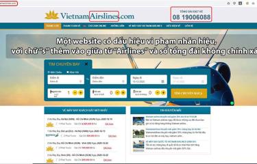 Một website không phải kênh bán vé chính thức của Vietnam Airlines, nhưng được thiết kế gần giống website chính thức của hãng và giả mạo bán vé máy bay của Vietnam Airlines.