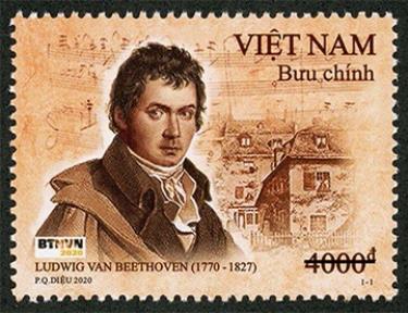 Mẫu tem chân dung nhà soạn nhạc vĩ đại Beethoven.