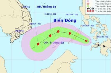 Vị trí và hướng di chuyển của áp thấp nhiệt đới.