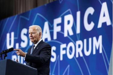 Tổng thống Mỹ Joe Biden phát biểu quan tại diễn đàn Doanh nghiệp Mỹ-Châu Phi tại Hội nghị thượng đỉnh Mỹ-Châu Phi năm 2022 ở thủ đô Washington D.C. ngày 14-12. Ảnh: REUTERS